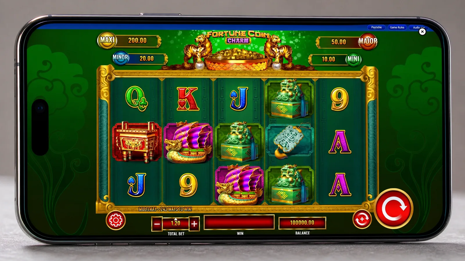 Fortune Coin screenshot - reels showing coin symbols and win display